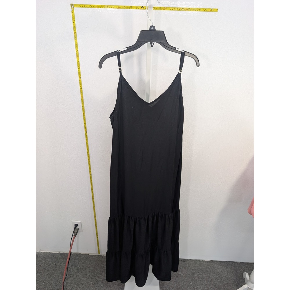 Tennis Black Tiered Ruffle Midi Dress Womens Large Adjustable‎ Straps V-Neck